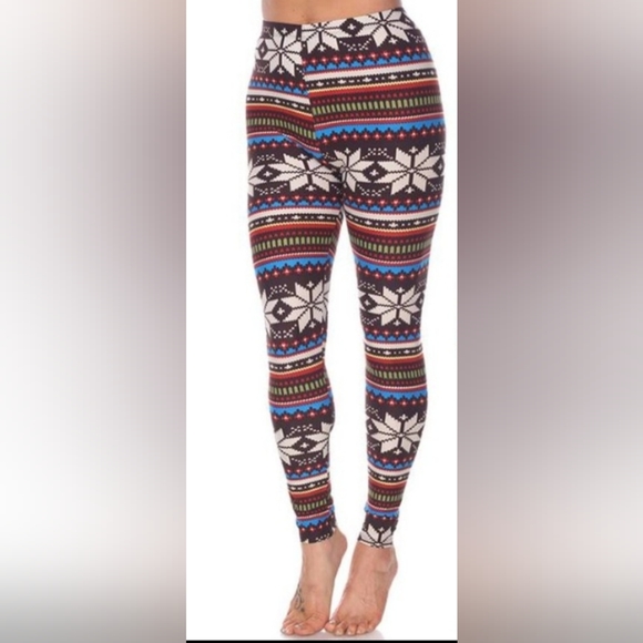 White Mark~Brown Colorful Fair Isle Soft Spandex Leggings NWOT - Picture 1 of 15